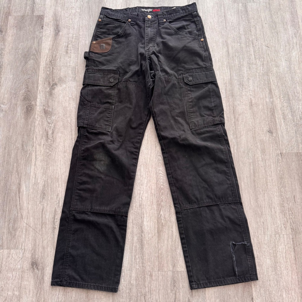 Wrangler Riggs Workwear Mens Black Ripstop Cargo Carpenter Pants 30x32 Distress